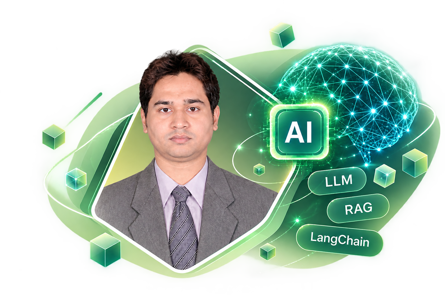AI, LLM, RAG and LangChain portfolio visual
